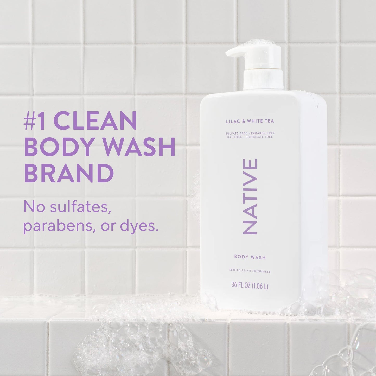 Native Clean Body Wash, Gentle & pH-balanced for Sensitive Skin, 24-Hr Freshness for Women & Men, Vegan & Cruelty-Free, Free of Sulfates, Parabens & Phthalates, Sandalwood & Shea Butter, 36 oz