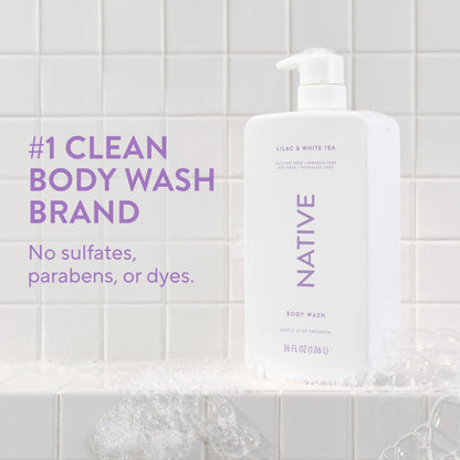 Native Clean Body Wash, Gentle & pH-balanced for Sensitive Skin, 24-Hr Freshness for Women & Men, Vegan & Cruelty-Free, Free of Sulfates, Parabens & Phthalates, Sandalwood & Shea Butter, 36 oz