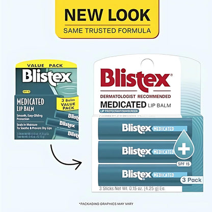 Blistex Medicated Lip Balm SPF 15, 24 Hr Moisture, 0.15 oz, 3 Count