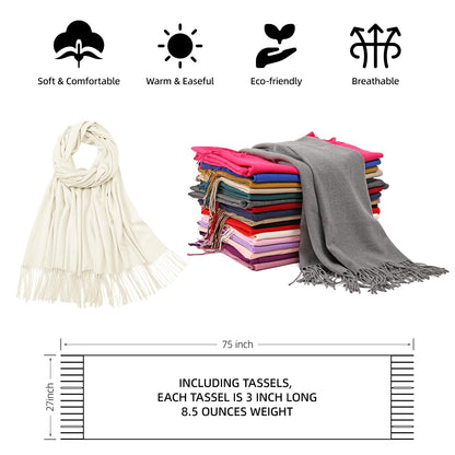 RIIQIICHY Women's Fringe Shawl Wrap Pashmina Scarf for Wedding Evening