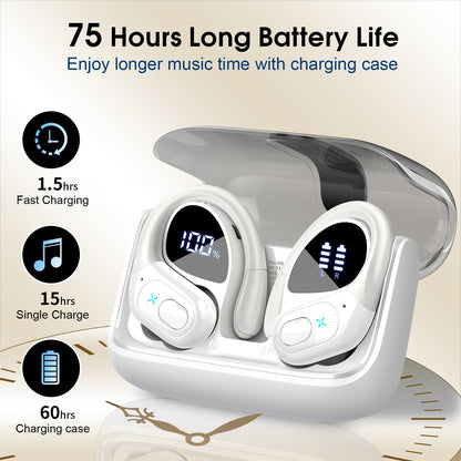 Wireless Earbuds 75H Bluetooth 5.4 Sport Headphones with Earhooks, Black