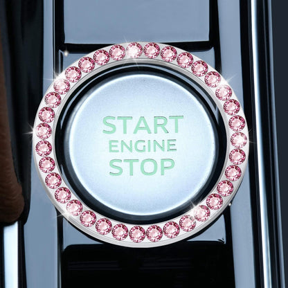 LivTee 2 PCS Crystal Double Rhinestone Car Engine Start Stop Decoration Ring, Bling Car Interior Accessories for Women, Push to Start Button Cover Sticker, Automotive Decals, Light Green
