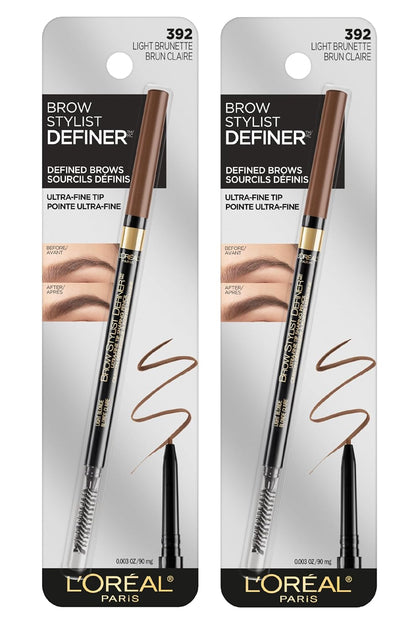 L'Oreal Paris Makeup Brow Stylist Definer Waterproof Eyebrow Pencil, Ultra-Fine Mechanical Pencil, Draws Tiny Brow Hairs and Fills in Sparse Areas and Gaps, Brunette, 0.003 Ounce (Pack of 2)