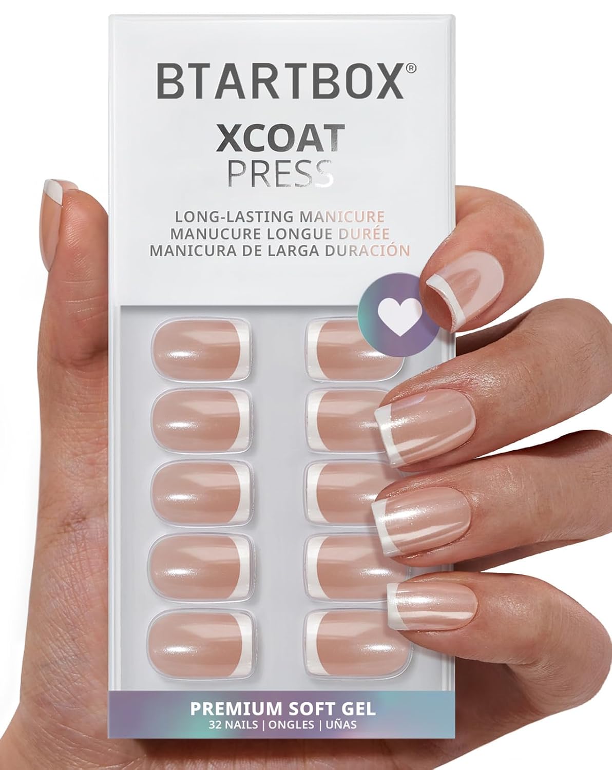 BTArtbox Press On Nails, Vanilla Cream, Short Square, Ombre Peach, 32Ct
