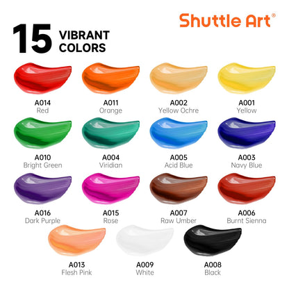 Shuttle Art Acrylic Paint Set, 30 x12ml Tubes Artist Quality Non Toxic Rich Pigments Colors Great for Kids Adults Professional Painting on Rocks Canvas Wood Clay Fabric Ceramic Crafts