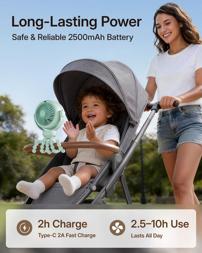 SWEETFULL Portable Stroller Fan, Pinch-Proof Baby Fan - Cream