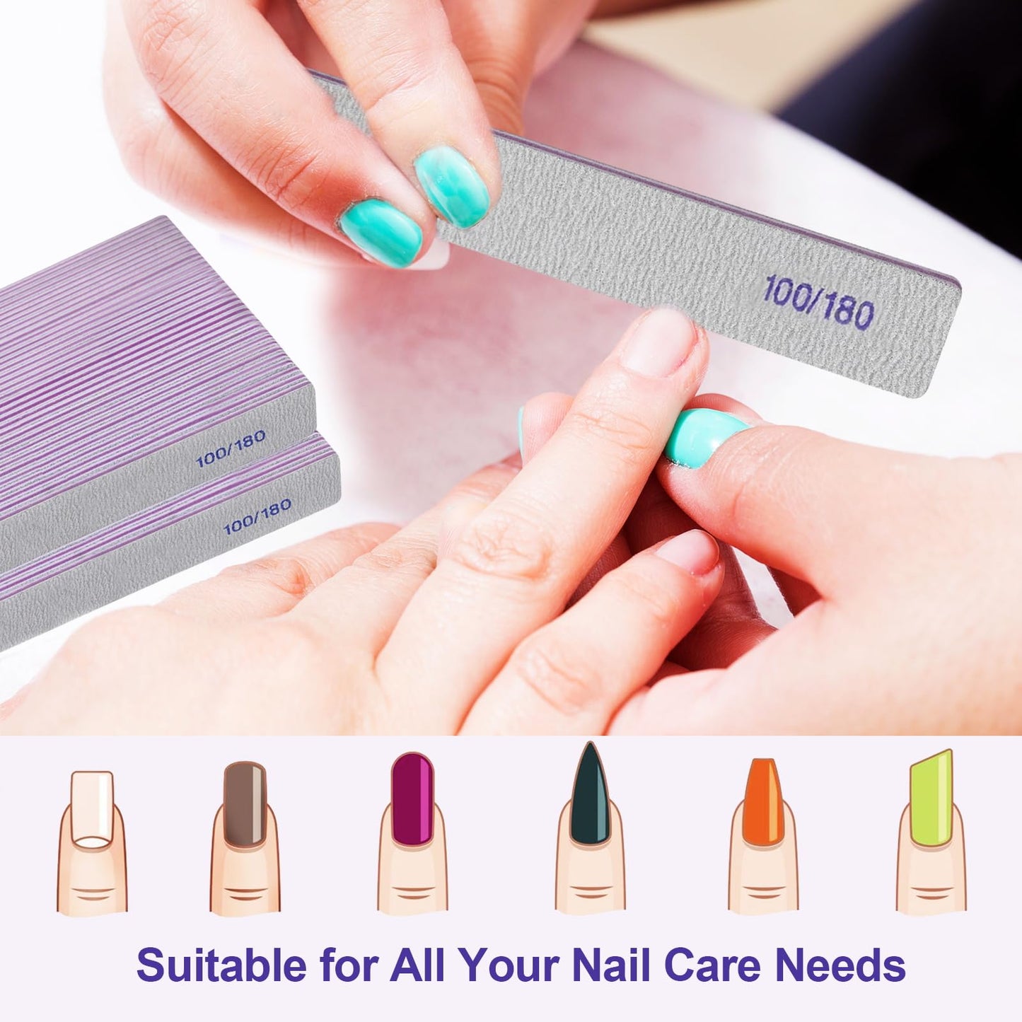 Nail Files (12 Pack), 100/180 Grit Emery Boards Nail File for Natural Nails and Acrylic Nails, Double Sided Emory Boards limas para unas acrilicas Profesional Fingernail Filer Reusable Manicure Gray