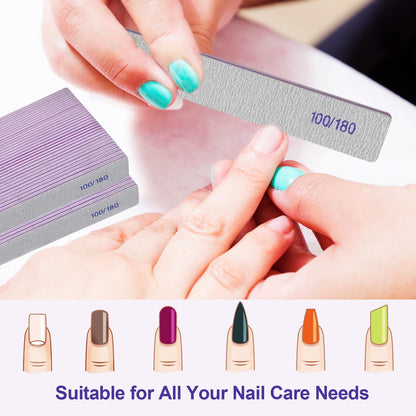 Nail Files (12 Pack), 100/180 Grit Emery Boards Nail File for Natural Nails and Acrylic Nails, Double Sided Emory Boards limas para unas acrilicas Profesional Fingernail Filer Reusable Manicure Gray