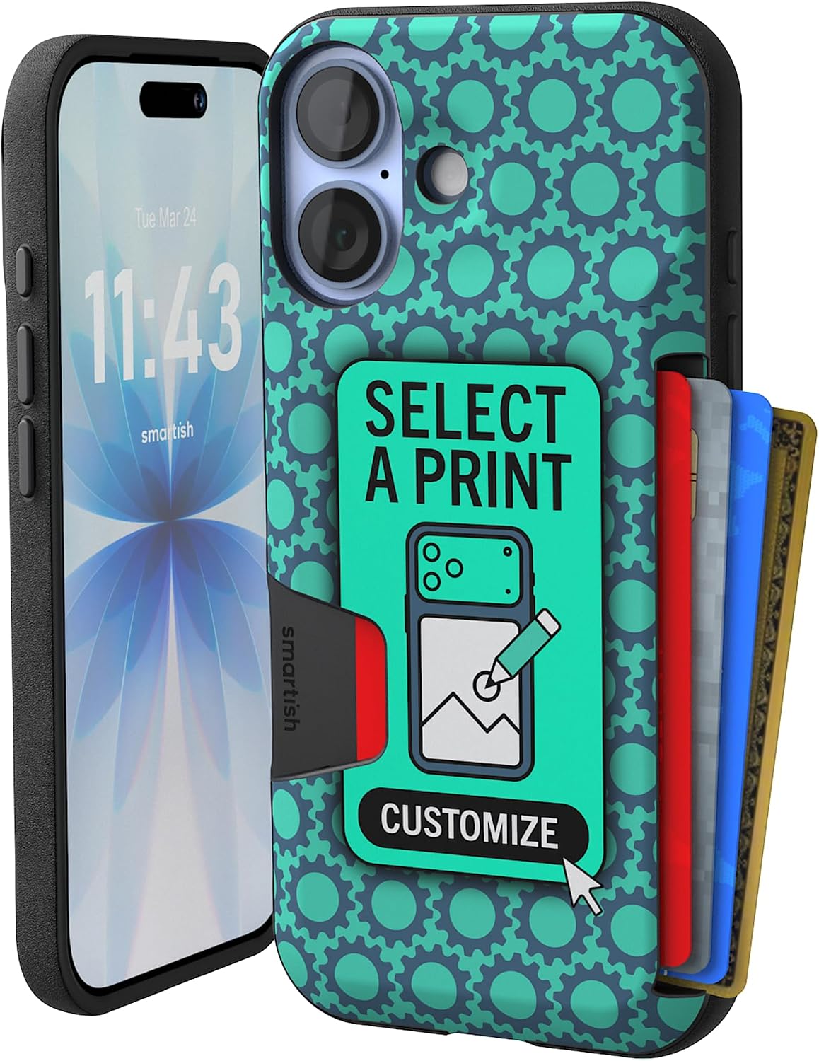 Smartish® iPhone 13 Wallet Case - Wallet Slayer Vol. 1 [Slim + Protective] Credit Card Holder - Drop Tested Hidden Credit Card Slot Cover for Apple iPhone 13 - Black Tie Affair