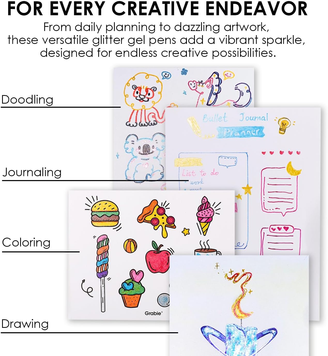 Grabie 18 Color Glitter Gel Pens, Retractable Sparkle Art Pens