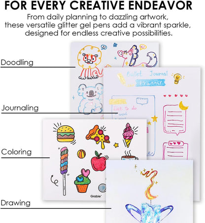 Grabie 18 Color Glitter Gel Pens, Retractable Sparkle Art Pens