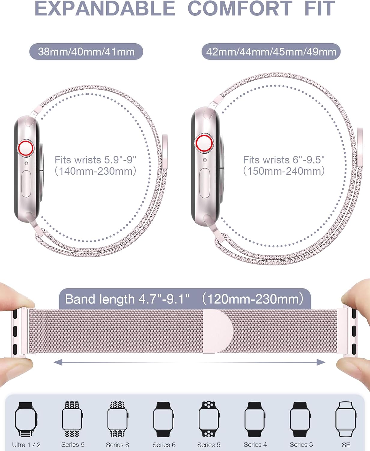 Original Milanese Loop Compatible with Apple Watch Bands for Women & Men
