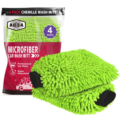 AIDEA Car Wash Mitt Microfiber, 4PK,Car Wash Brush, Green 8''X12''