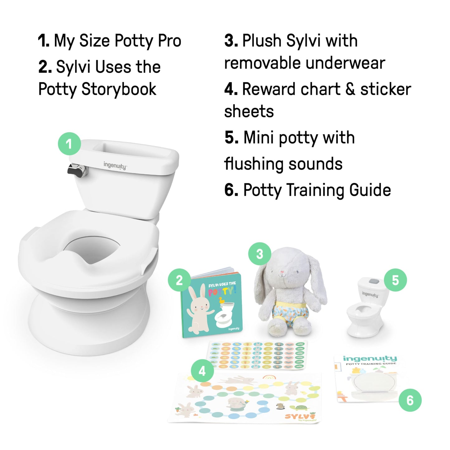 Ingenuity My Size Potty Pro 2-in-1 Potty Training Toilet, Floor Potty with Removable Potty Seat for Standard Toilets, Realistic Flushing Sound, for Toddlers Ages 18+ Months, Up to 50 lb