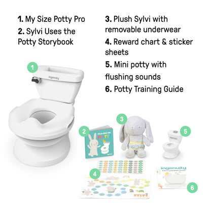 Ingenuity My Size Potty Pro 2-in-1 Potty Training Toilet, Floor Potty with Removable Potty Seat for Standard Toilets, Realistic Flushing Sound, for Toddlers Ages 18+ Months, Up to 50 lb