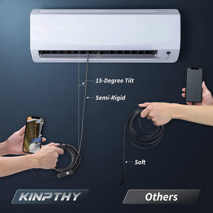 Kinpthy Endoscope Camera with Light,1920P HD Borescope Tools with 8 Adjustable LED Lights, Endoscope with Semi-Rigid Snake Camera, Inspection Borescope for iOS and Android-16.4ft Single Lens