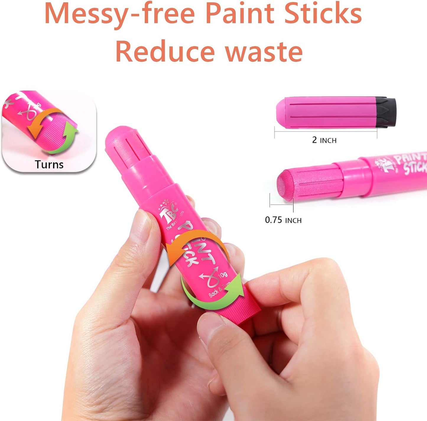 TBC The Best Crafts Paint Sticks for Kids Ages 2-8, 12 Classic Colors
