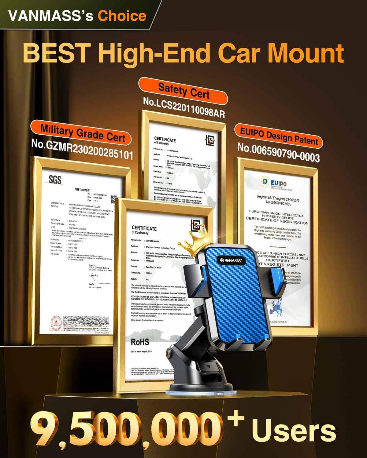 VANMASS【85+LBS Strongest Suction & Military-Grade Ultimate Car Phone Mount