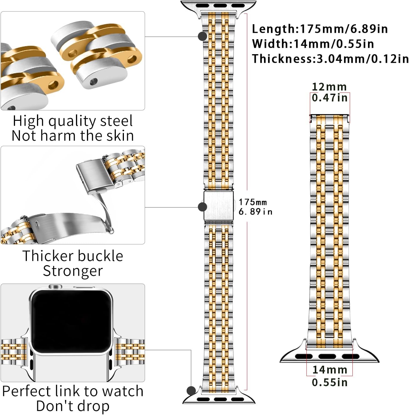 QUNDAXI Slim Watch Band Compatible with Apple Watch 41mm 45mm 42mm 44mm 40mm 38mm Metal Stainless Steel Watchband Suitable for iWatch 11/10/9/8/7/6/5/4/3/2/1/SE Series Women Luxury Strap