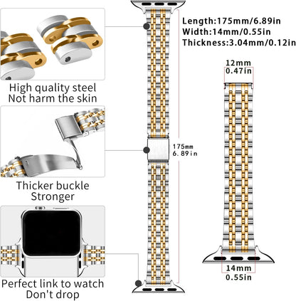QUNDAXI Slim Watch Band Compatible with Apple Watch 41mm 45mm 42mm 44mm 40mm 38mm Metal Stainless Steel Watchband Suitable for iWatch 11/10/9/8/7/6/5/4/3/2/1/SE Series Women Luxury Strap