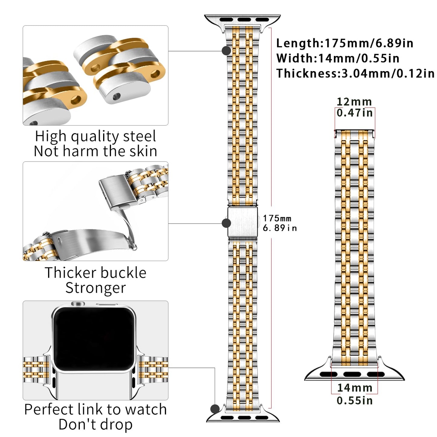QUNDAXI Slim Watch Band Compatible with Apple Watch 41mm 45mm 42mm 44mm 40mm 38mm Metal Stainless Steel Watchband Suitable for iWatch 11/10/9/8/7/6/5/4/3/2/1/SE Series Women Luxury Strap