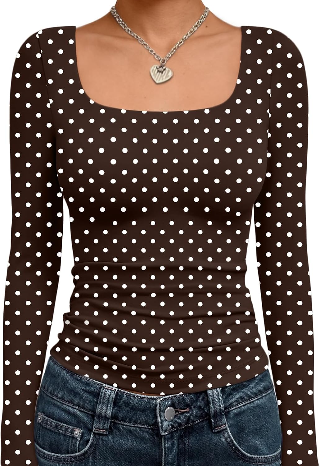Trendy Queen Womens Square Neck Long Sleeve Shirts Double Lined Fall Tops