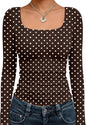 Trendy Queen Womens Square Neck Long Sleeve Shirts Double Lined Fall Tops