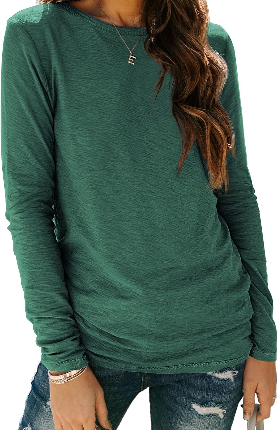 AUTOMET Women's Long Sleeve Crewneck Shirts Casual Basic Tops