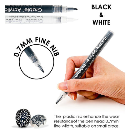 Grabie 6 White Acrylic Paint Markers, 0.7 mm Extra Fine Tip