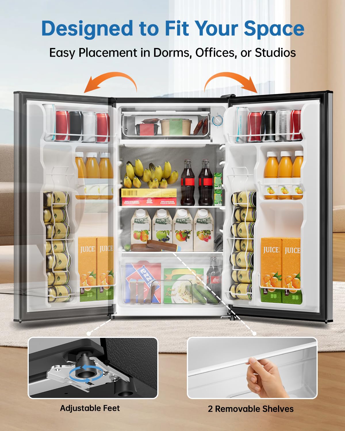 3.2 Cu Ft Mini Fridge with Freezer, Single Door Upright Freezer