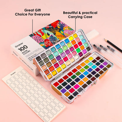 Grabie 50 Color Watercolor Paint Set with Brush Pens