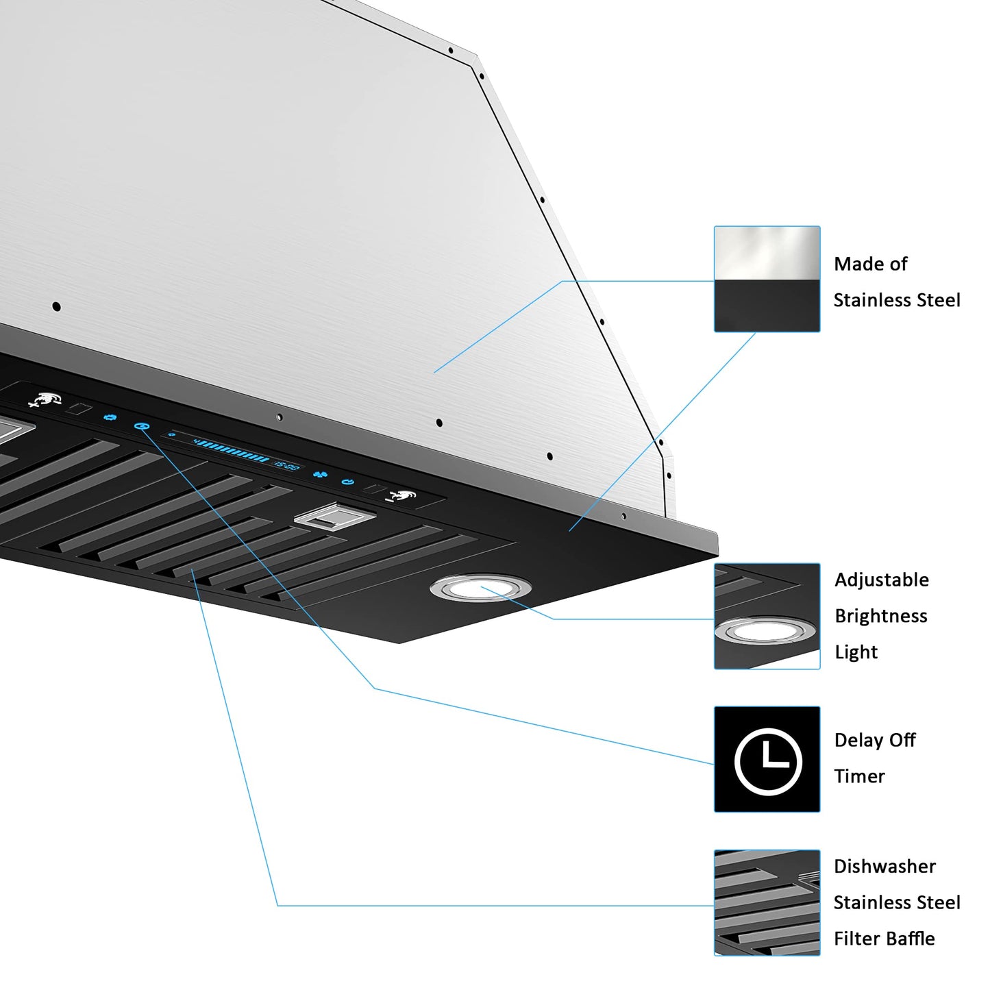 IKTCH 30 inch Insert Range Hood 900 CFM, Ducted/Ductless Vent Hood