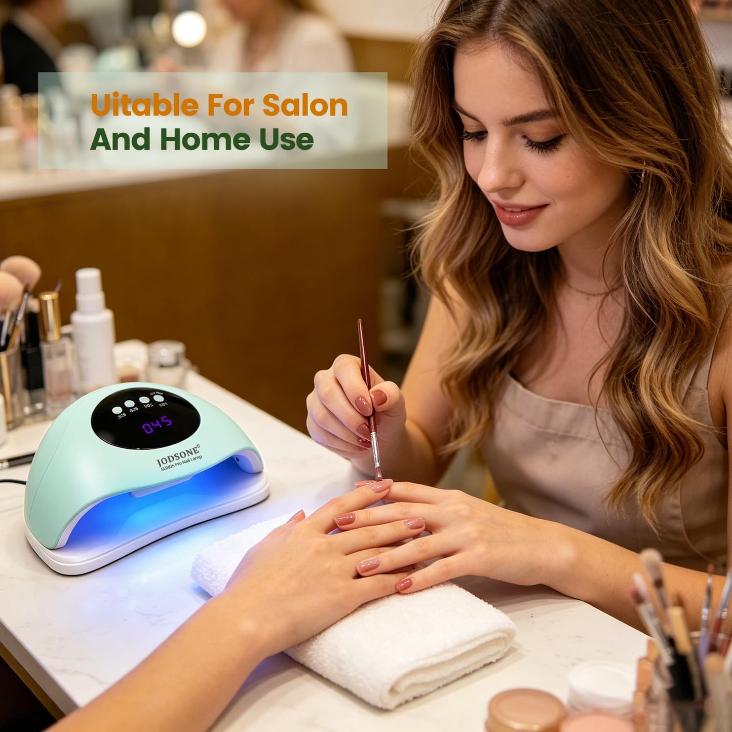 JODSONE U V LED Nail Lamp with Base Coat Top Coat Set, Nail Dryer for Gel Polish for Nails with Automatic Sensor & 4 Timers