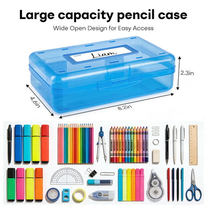 Clear Plastic Hard Pencil box Case with Personalized Sticker for Girl Boy