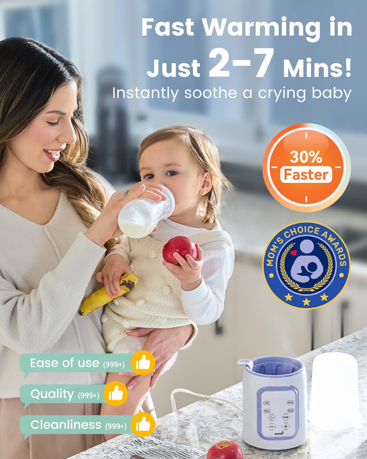 Grownsy 8-in-1 OG Fast Bottle Warmer with Timer, Gray
