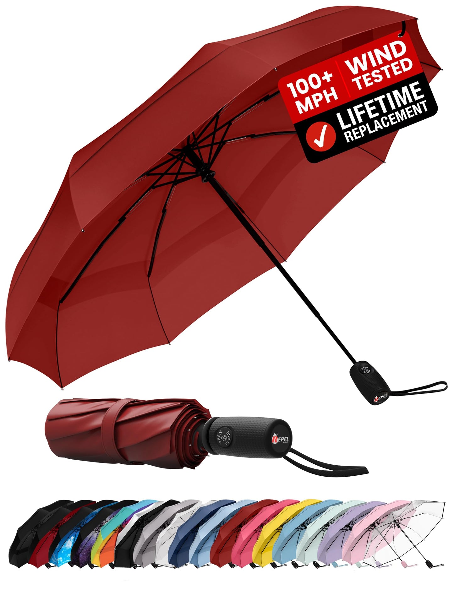 Windproof Travel Umbrella - Compact & Withstands Winds up to 100MPH, Strongest Premium Auto Folding Umbrella for Rain and Sun - Durable, Light & Portable for Women & Men, Fits Backpack & Cars