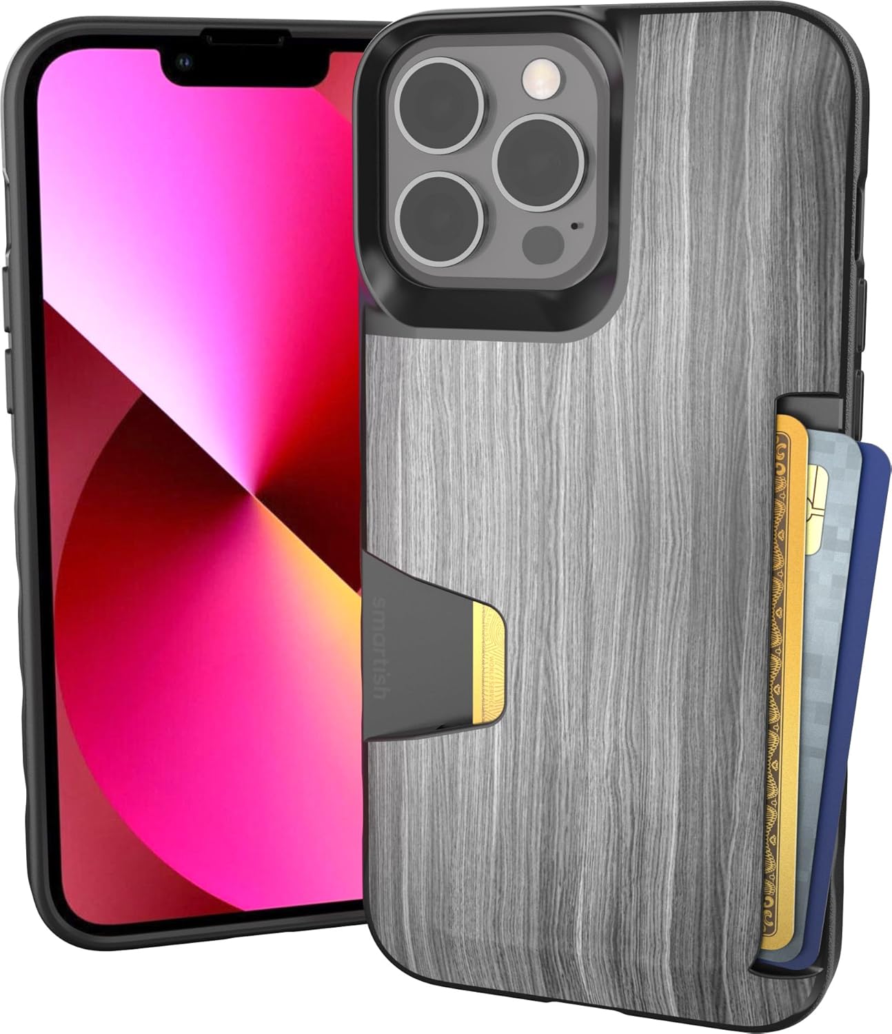 Smartish® iPhone 13 Wallet Case - Wallet Slayer Vol. 1 [Slim + Protective] Credit Card Holder - Drop Tested Hidden Credit Card Slot Cover for Apple iPhone 13 - Black Tie Affair