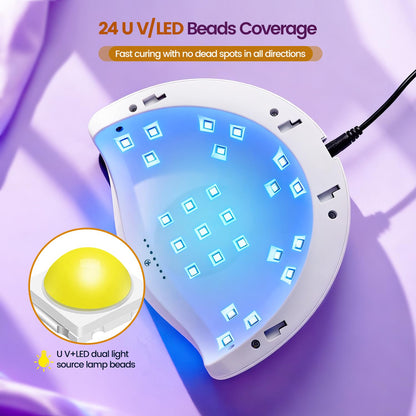 JODSONE U V LED Nail Lamp with Base Coat Top Coat Set, Nail Dryer for Gel Polish for Nails with Automatic Sensor & 4 Timers