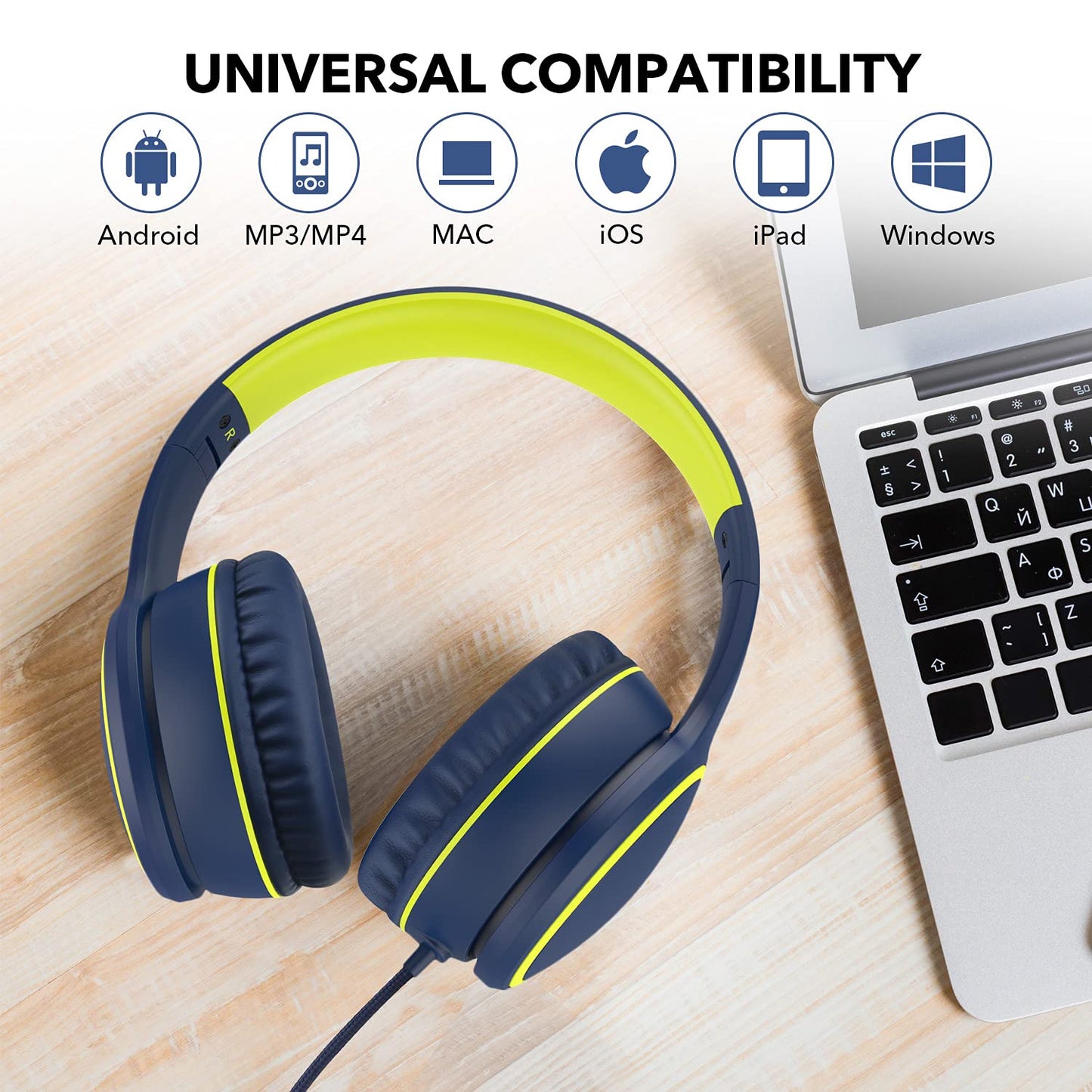 R10 Over-Ear Headphones with Microphone, Lightweight Folding Stereo Bass Headset with 1.5M No-Tangle Cord, Portable Wired Headphones for Smartphone Tablet Computer MP3 / 4 (Grey)