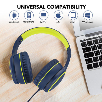 R10 Over-Ear Headphones with Microphone, Lightweight Folding Stereo Bass Headset with 1.5M No-Tangle Cord, Portable Wired Headphones for Smartphone Tablet Computer MP3 / 4 (Grey)