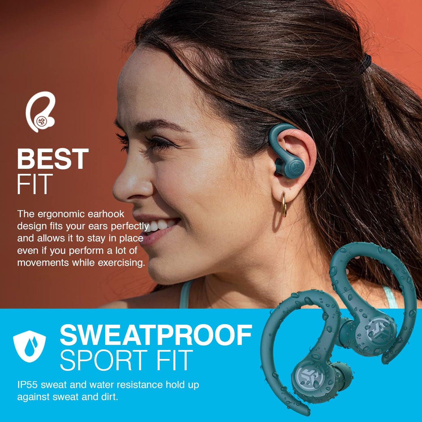 JLab, Go Sport+, True Wireless Workout Earbuds, Bluetooth Sport Earbuds, Clear Calling, Graphite