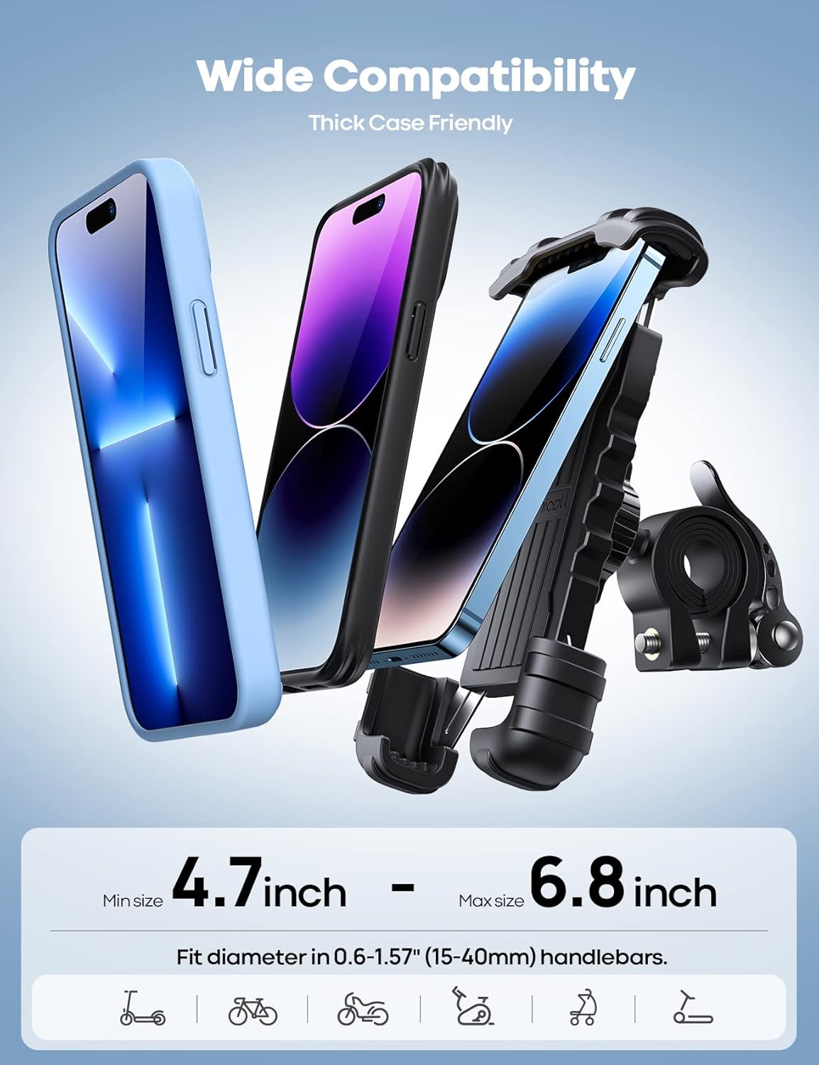Lamicall Bike Phone Holder Motorcycle Mount - One-Hand Operation, Lockable