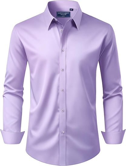 Alimens & Gentle Men's Dress Shirt Regular Fit Stretch Stain Shield Long Sleeve Solid Business Wedding Button Down Shirts