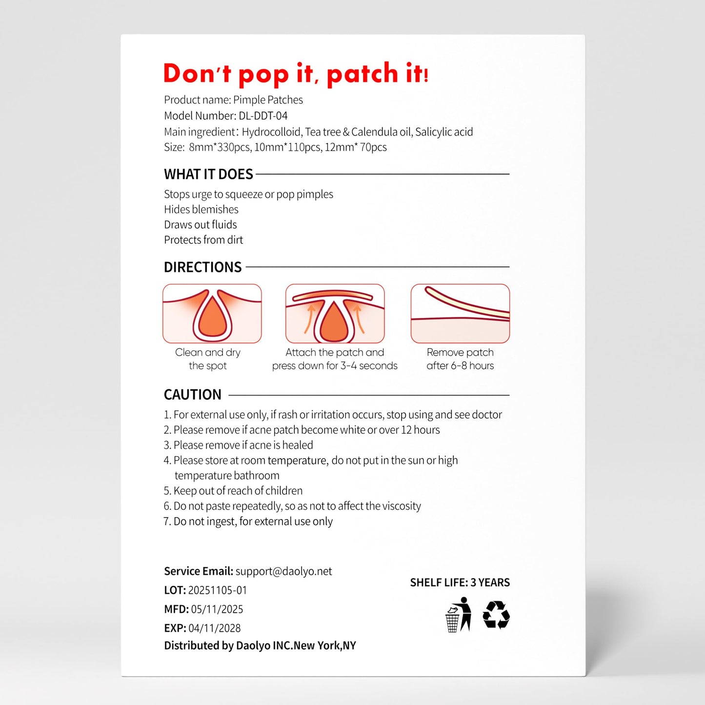 Daolyo 6 Sizes 142 Counts Large Acne Pimple Patches for Face