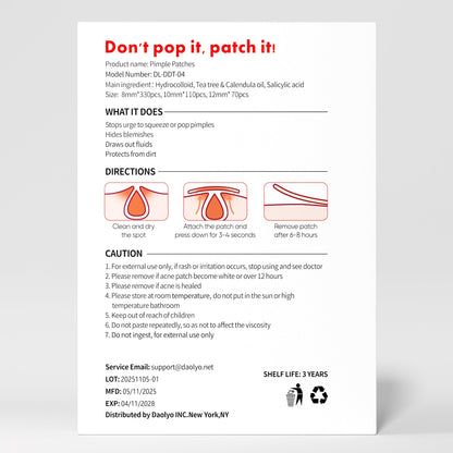 Daolyo 6 Sizes 142 Counts Large Acne Pimple Patches for Face