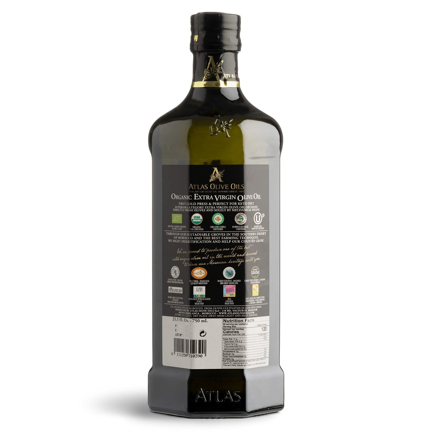 Atlas Organic Extra Virgin Olive Oil, Moroccan, High Polyphenol, 1 L