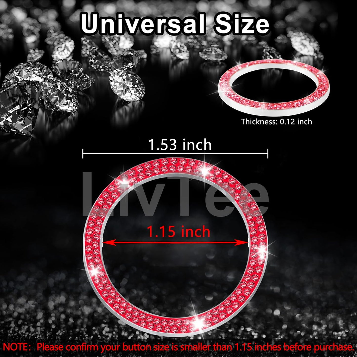 LivTee 2 PCS Crystal Double Rhinestone Car Engine Start Stop Decoration Ring, Bling Car Interior Accessories for Women, Push to Start Button Cover Sticker, Automotive Decals, Light Green
