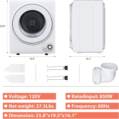 Euhomy Portable Clothes Dryer for Laundry, 1.5 Cu. Ft. Small Portable Dryers for Clothes, 120V Electric Dryer with Stainless Steel Drum, 850W Dryer Machine for Apartments, White