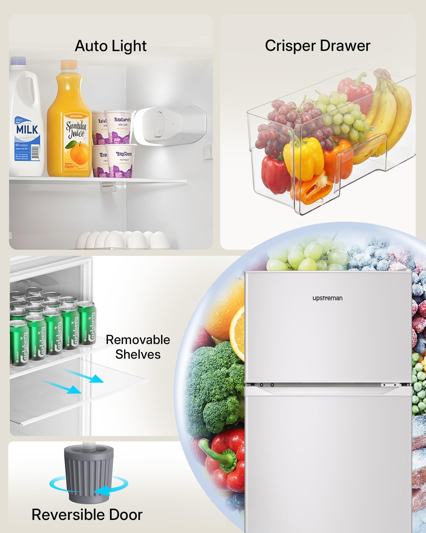 Upstreman 7.7 Cu.Ft. Refrigerator with Freezer Double Door Refrigerator