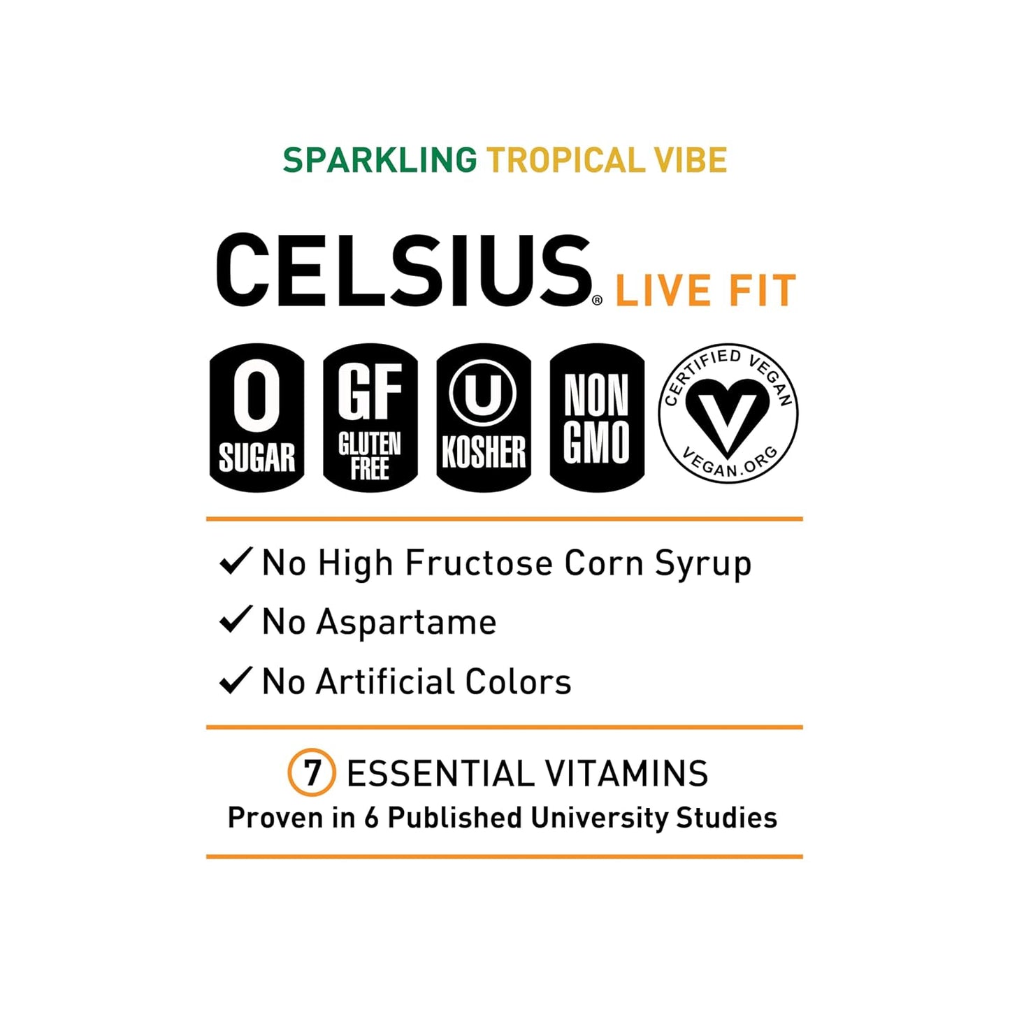 CELSIUS Sparkling Tropical Vibe, Functional Essential Energy Drink 12 Fl Oz (Pack of 12)